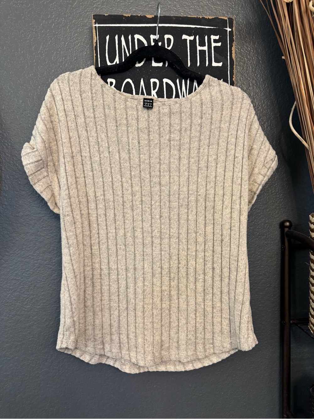 SHEIN Ribbed Short-Sleeve Knit Top - Beige Heather Medium. New!